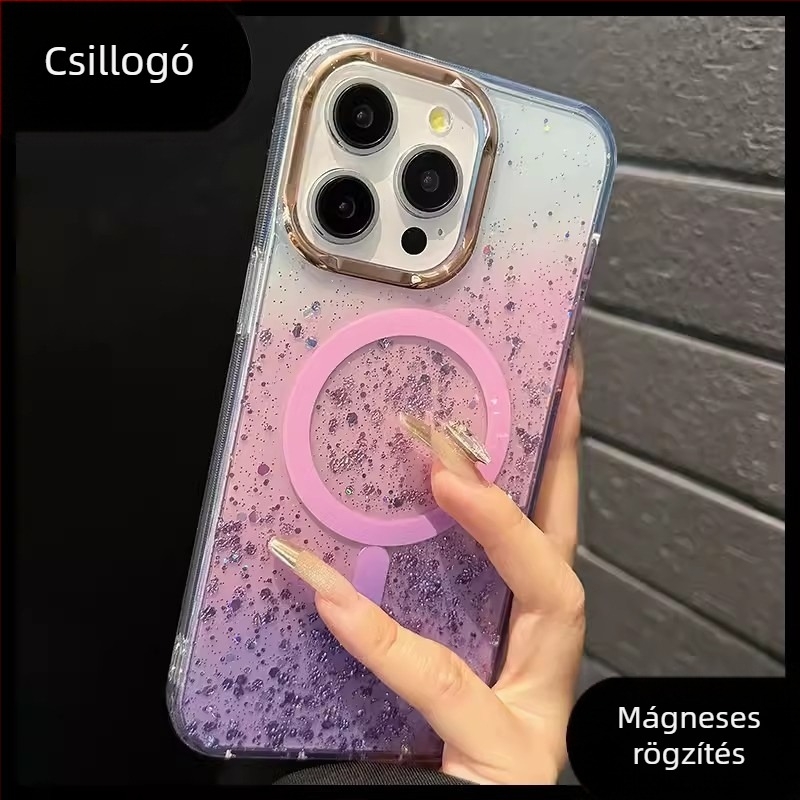 Új csillagfényes mágneses tok iPhone 13-16 Pro sorozathoz, gradient felület