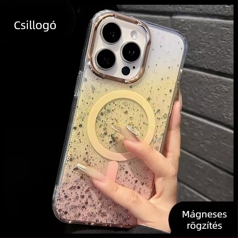 Új csillagfényes mágneses tok iPhone 13-16 Pro sorozathoz, gradient felület