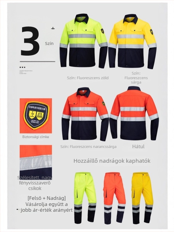Minden évszakra alkalmas, fényvisszaverő csíkokkal és anti‑statikus munkaruhaszettel köztisztasági dolgozók és útépítés biztonsága érdekében