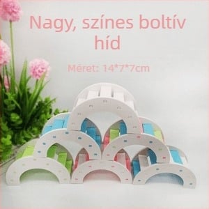 Aranyhörcsög szivárványhíd, mászó létrával és íves híd – fa ökológiai tábla a ketrechez