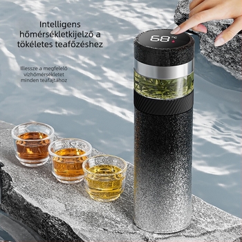 Intelligens hőmérséklet-kijelzővel ellátott termoszos pohár tea-víz elválasztással, nagy kapacitású, belső 316 rozsdamentes acél, egyedi ajándék
