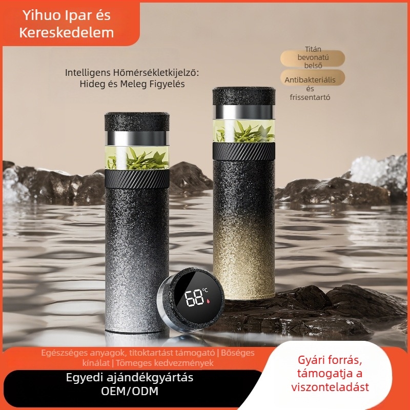 Intelligens hőmérséklet-kijelzővel ellátott termoszos pohár tea-víz elválasztással, nagy kapacitású, belső 316 rozsdamentes acél, egyedi ajándék