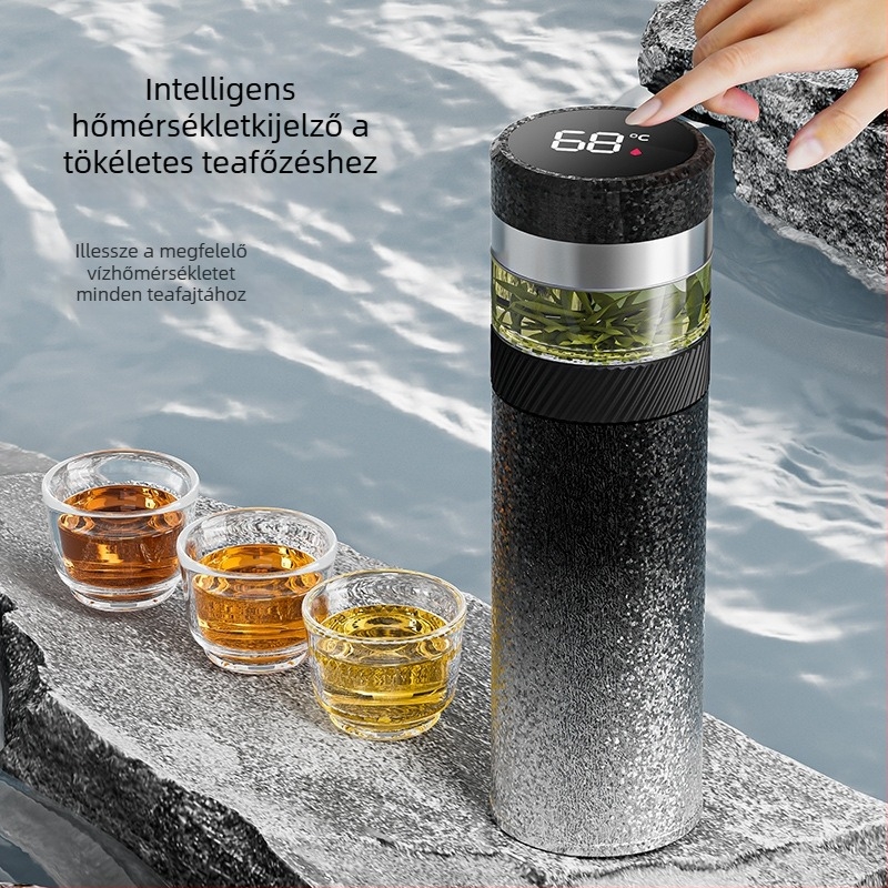 Intelligens hőmérséklet-kijelzővel ellátott termoszos pohár tea-víz elválasztással, nagy kapacitású, belső 316 rozsdamentes acél, egyedi ajándék