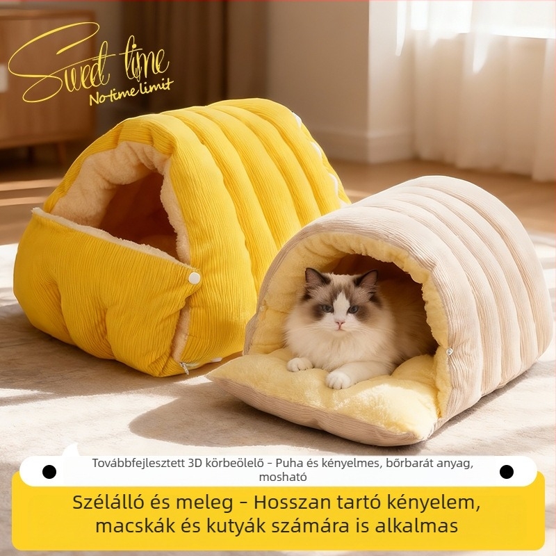 Félig zárt házikó háziállatoknak, kis- és közepes méretű kutyák és macskák számára, téli melegen, vastított, levehető és mosható