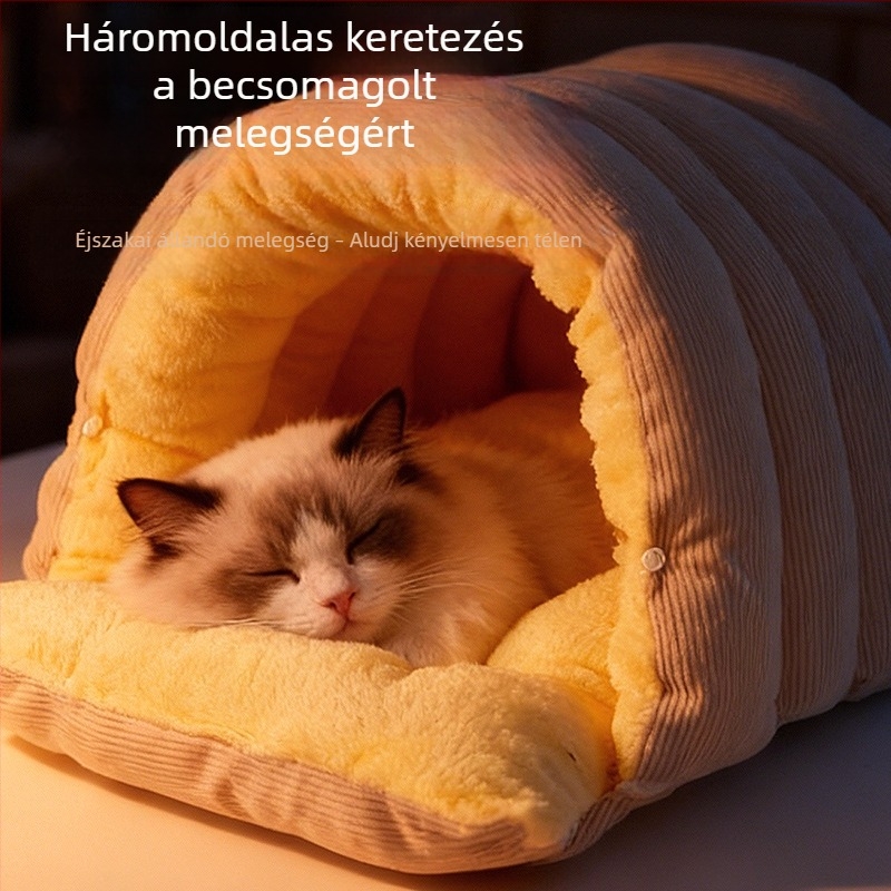 Félig zárt házikó háziállatoknak, kis- és közepes méretű kutyák és macskák számára, téli melegen, vastított, levehető és mosható