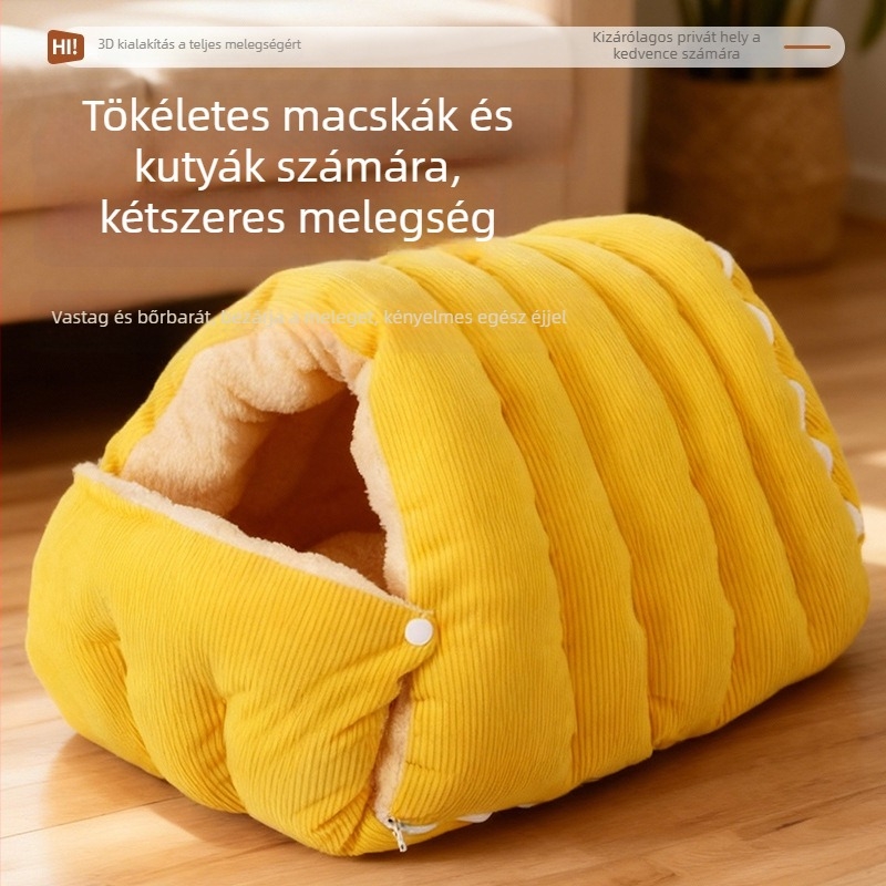 Félig zárt házikó háziállatoknak, kis- és közepes méretű kutyák és macskák számára, téli melegen, vastított, levehető és mosható