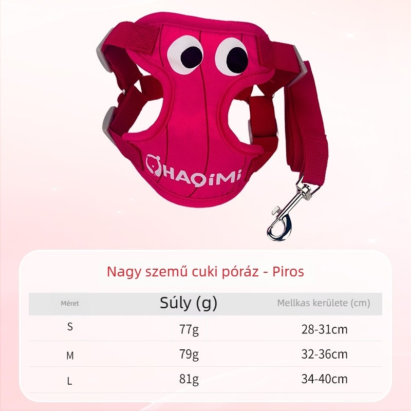 Légáteresztő, állítható kutya- és macskahám, pórázzal