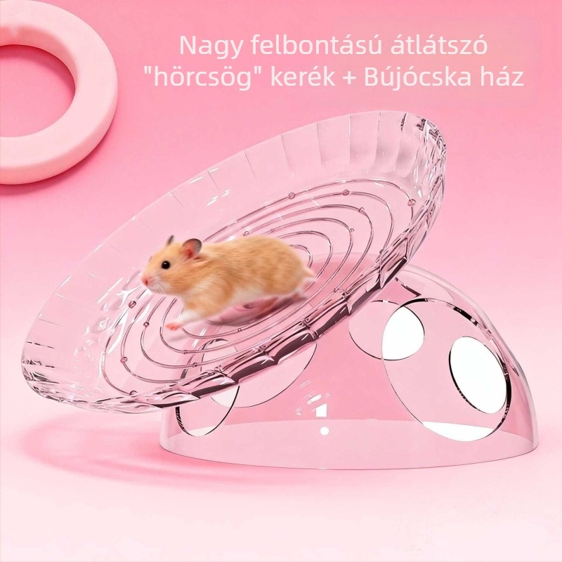 Arany hörcsög Frisbee Futókerék Rejtett Házzal és Tájdekorral