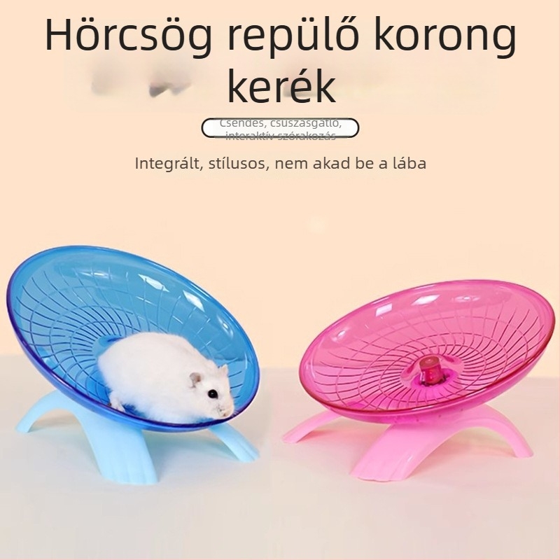 Hamster futókerék repülő koronggal és halk tartóval – háziállat játék