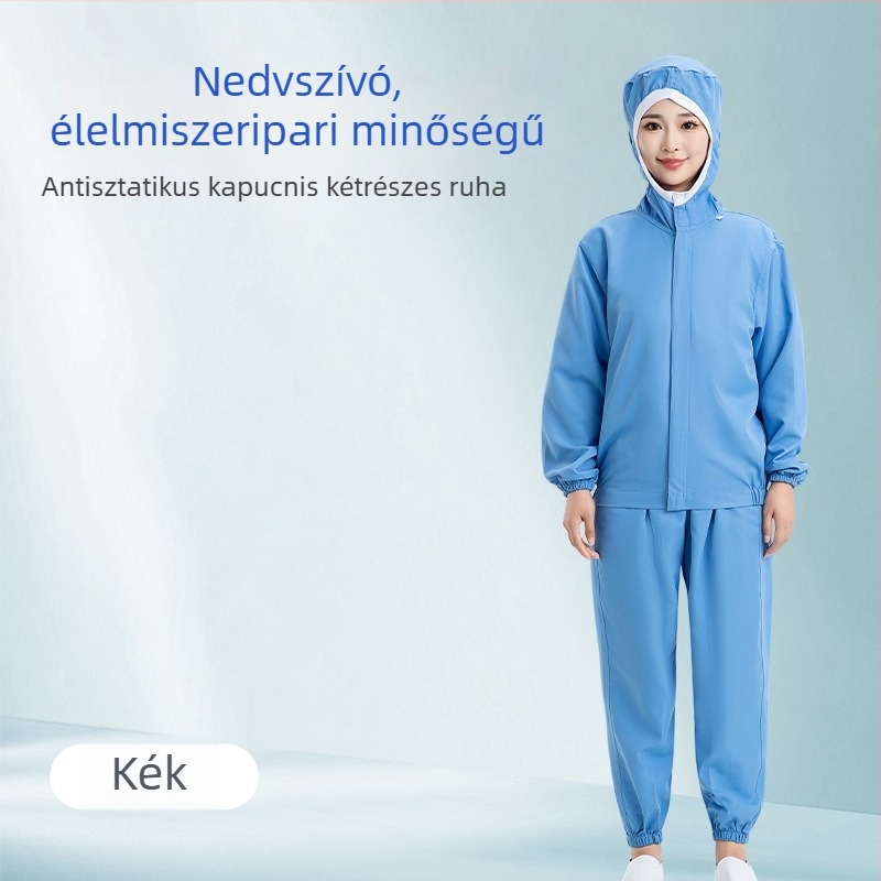 Élelmiszeripari anti-sztatikus munkaruházat, két részes kapucnis szett, tartós védőruha