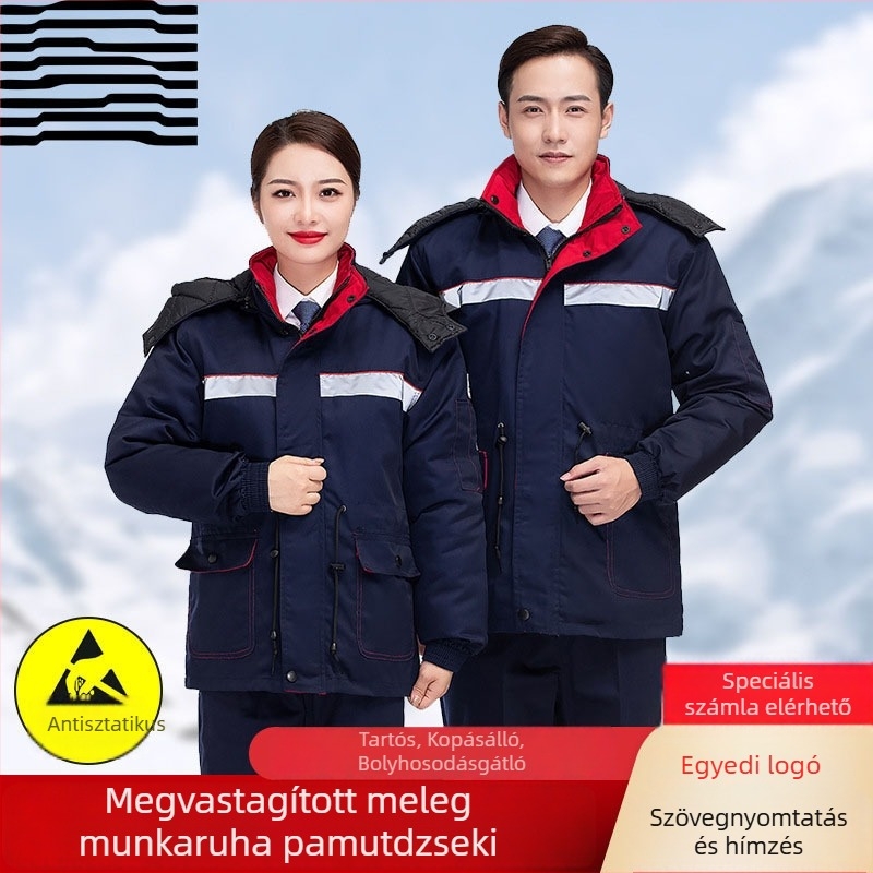 Antisztatikus pamutbetétes munkaruházat fényvisszaverő logóval, nyomtatás és hímzés