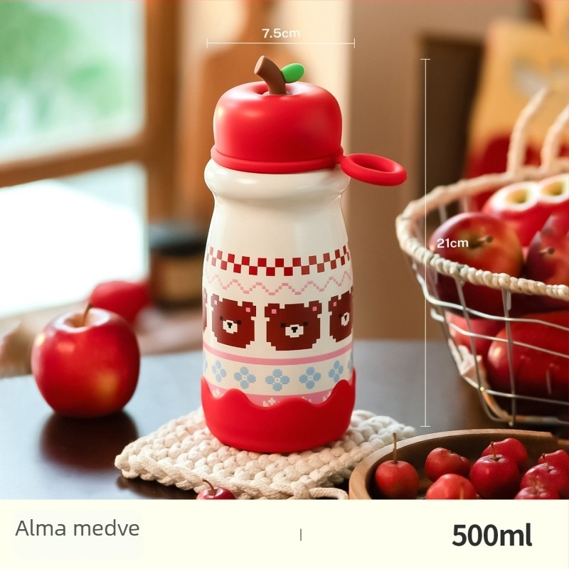 Apple Cup fogantyús termosz bögre rozsdamentes acélból, modern design, aranyos