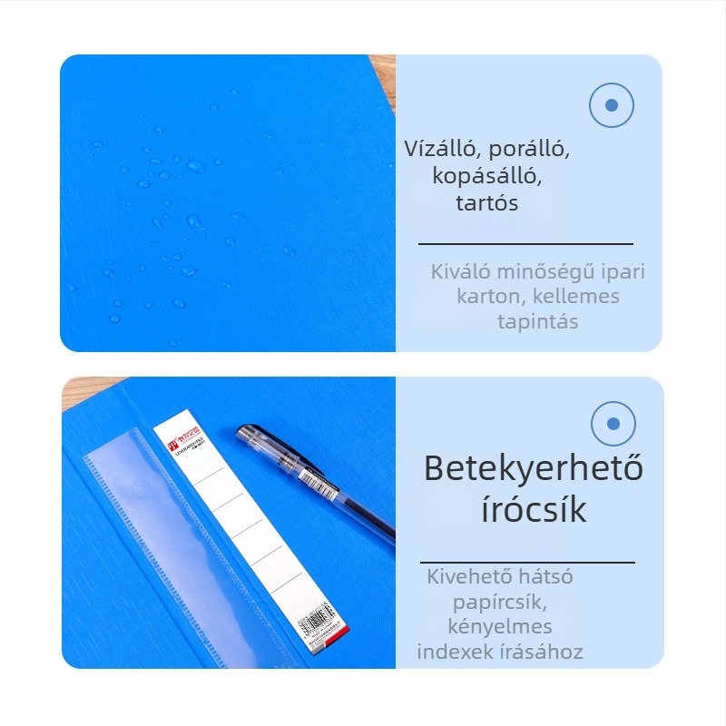 Kék A4 gyorskioldó irattartó, 3- és 4 lyukas, dokumentumok tárolására, irodai kellék