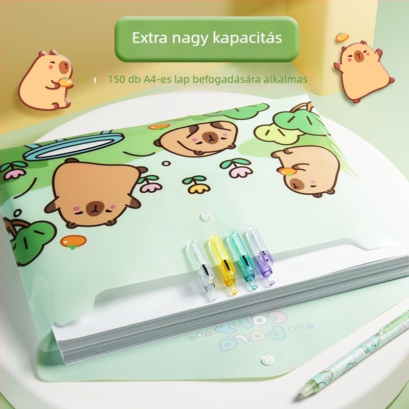 A4-es nagy kapacitású cartoon stílusú irattáska dokumentumokhoz, szerződésekhez, nyugta és vizsgadolgozatokhoz pattintós zárással