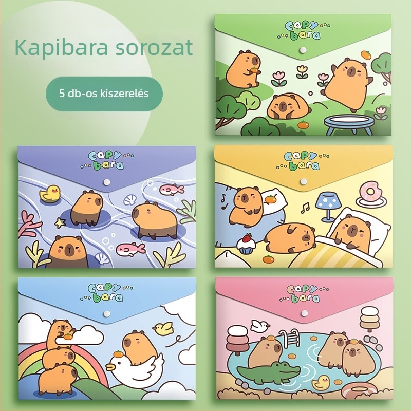 A4-es nagy kapacitású cartoon stílusú irattáska dokumentumokhoz, szerződésekhez, nyugta és vizsgadolgozatokhoz pattintós zárással