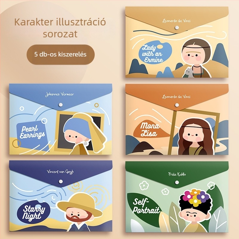 A4-es nagy kapacitású cartoon stílusú irattáska dokumentumokhoz, szerződésekhez, nyugta és vizsgadolgozatokhoz pattintós zárással
