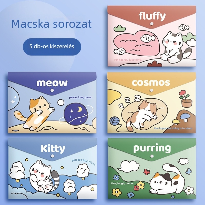 A4-es nagy kapacitású cartoon stílusú irattáska dokumentumokhoz, szerződésekhez, nyugta és vizsgadolgozatokhoz pattintós zárással