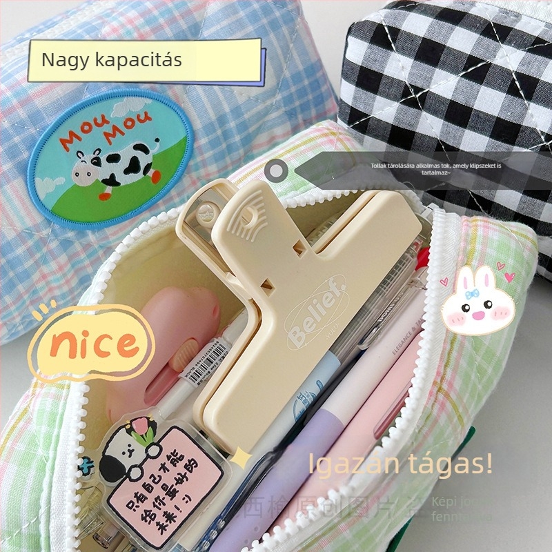 Textil tolltartó kockás mintával, iskolai, művészi stílusú, lányoknak, utazáshoz