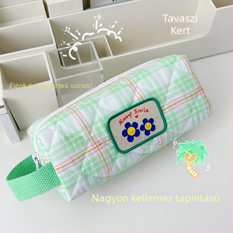 Textil tolltartó kockás mintával, iskolai, művészi stílusú, lányoknak, utazáshoz