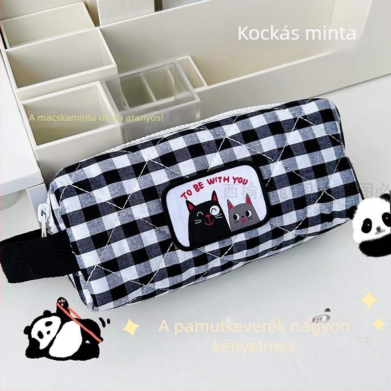 Textil tolltartó kockás mintával, iskolai, művészi stílusú, lányoknak, utazáshoz