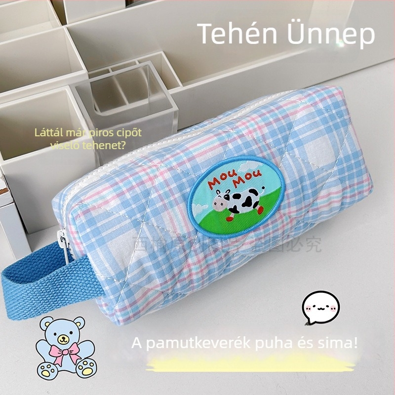 Textil tolltartó kockás mintával, iskolai, művészi stílusú, lányoknak, utazáshoz