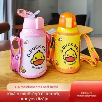 Little Yellow Duck Gyermek termosz pohár szívószállal, 316 rozsdamentes acélból, élelmiszer-minőségű