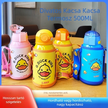 Little Yellow Duck Gyermek termosz pohár szívószállal, 316 rozsdamentes acélból, élelmiszer-minőségű