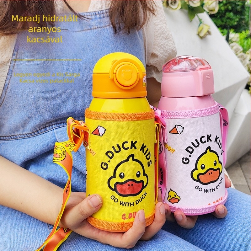 Little Yellow Duck Gyermek termosz pohár szívószállal, 316 rozsdamentes acélból, élelmiszer-minőségű