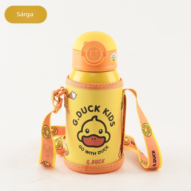 Little Yellow Duck Gyermek termosz pohár szívószállal, 316 rozsdamentes acélból, élelmiszer-minőségű