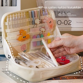Blue Fruit vászon tolltartó – nagy kapacitás, 10-szintű tároló, többfunkciós, elegáns