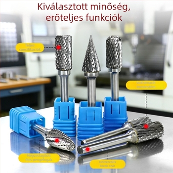Karbid forgó reszelő készlet wolfrám acél csiszolófejekkel polírozáshoz, élesítéshez és fúráshoz – 6 mm csatlakozó