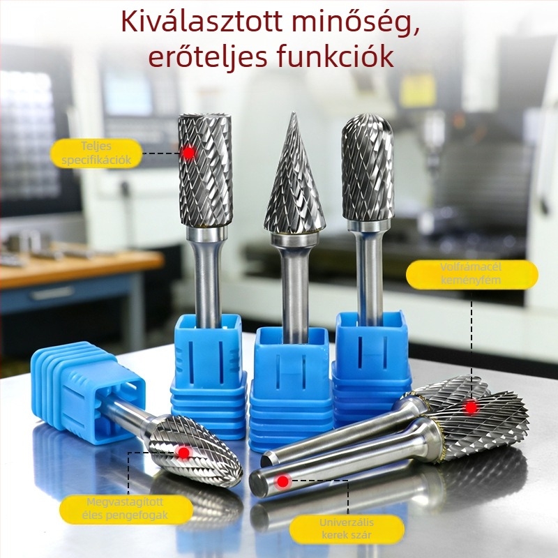 Karbid forgó reszelő készlet wolfrám acél csiszolófejekkel polírozáshoz, élesítéshez és fúráshoz – 6 mm csatlakozó