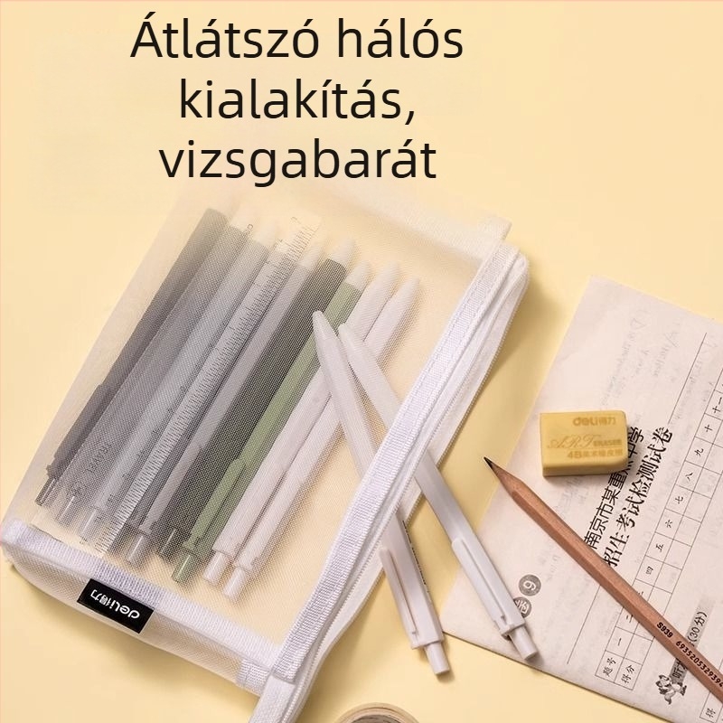 Deli BC347 átlátszó hálós tolltartó, iskolai vizsgákhoz