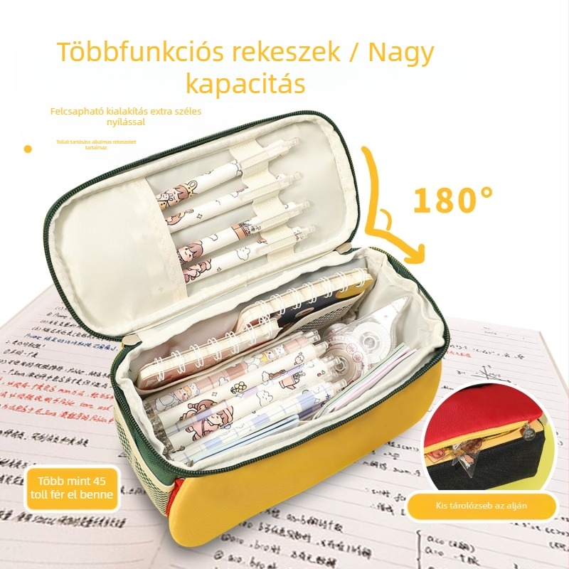Stílusos hordozható tolltartó nagy kapacitással és flip fedéllel, vízálló, egyedi dizájn középiskolások számára