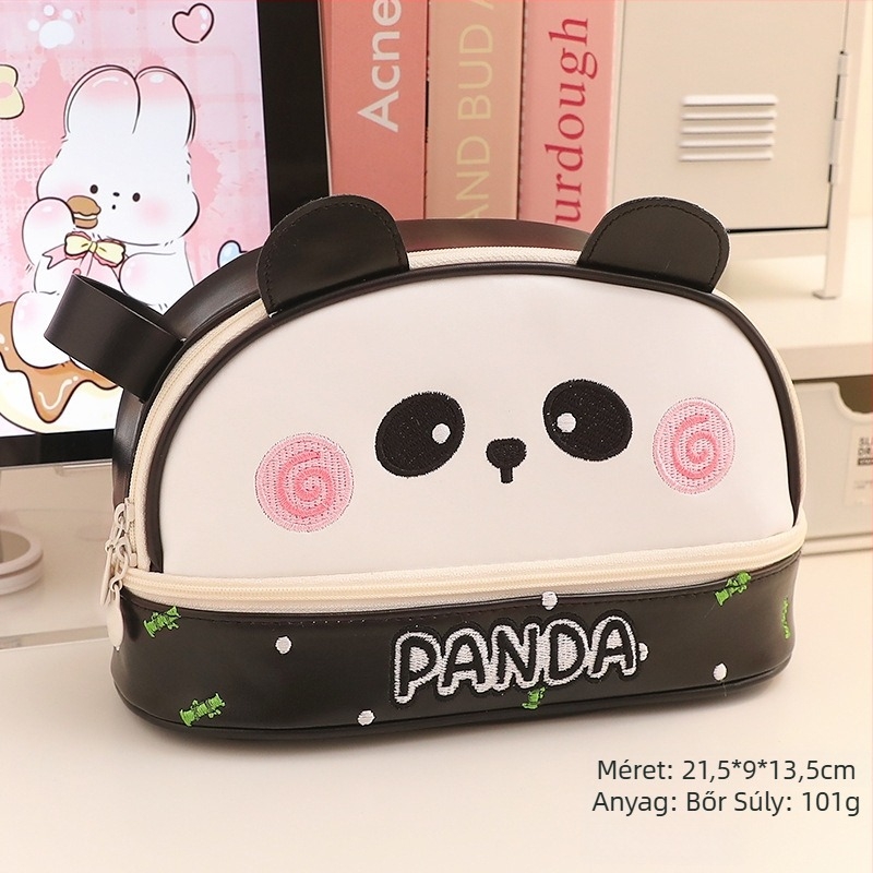 PU bőr Panda tolltartó, nagy kapacitású, vízálló kozmetikumok és írószerek tárolására