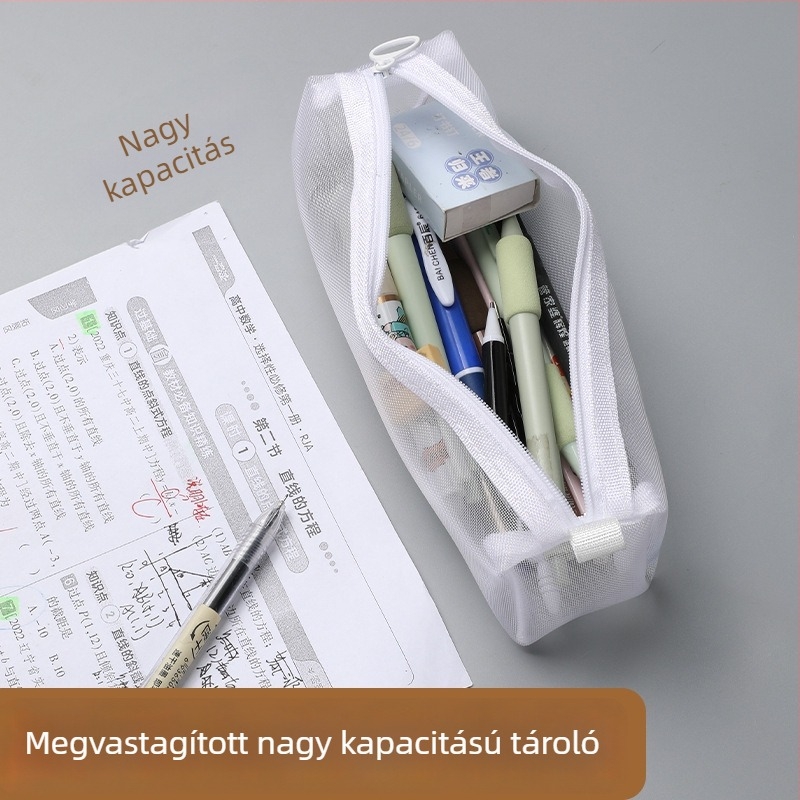 Nagy kapacitású hálós tolltartó, átlátszó iskolai írószerek tárolója, hordozható