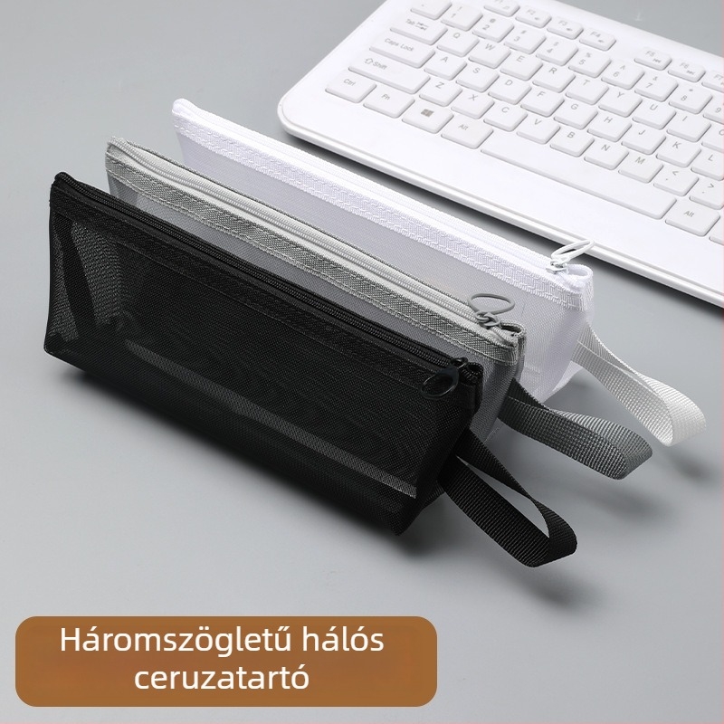 Nagy kapacitású hálós tolltartó, átlátszó iskolai írószerek tárolója, hordozható