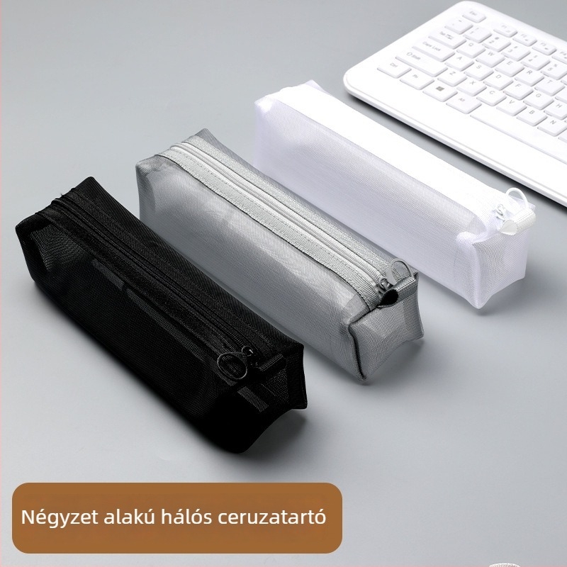 Nagy kapacitású hálós tolltartó, átlátszó iskolai írószerek tárolója, hordozható