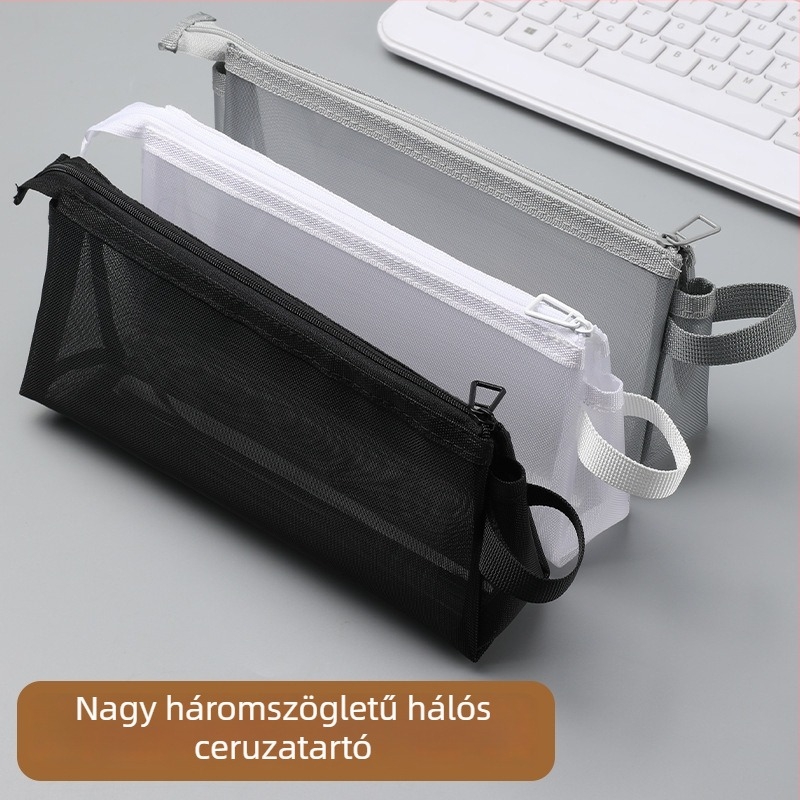 Nagy kapacitású hálós tolltartó, átlátszó iskolai írószerek tárolója, hordozható