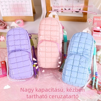 Diákoknak készült tolltartó, nagy kapacitású, kétszintes, hétköznapi stílusú, multifunkcionális