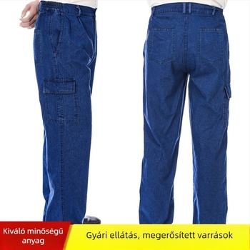 Férfiaknak denim munkanadrág több zsebbel, ellenálló, laza szabás, 97% pamut