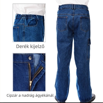 Férfiaknak denim munkanadrág több zsebbel, ellenálló, laza szabás, 97% pamut