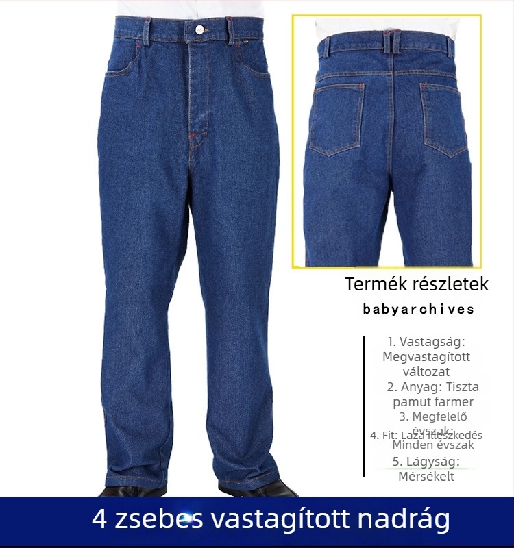 Férfiaknak denim munkanadrág több zsebbel, ellenálló, laza szabás, 97% pamut