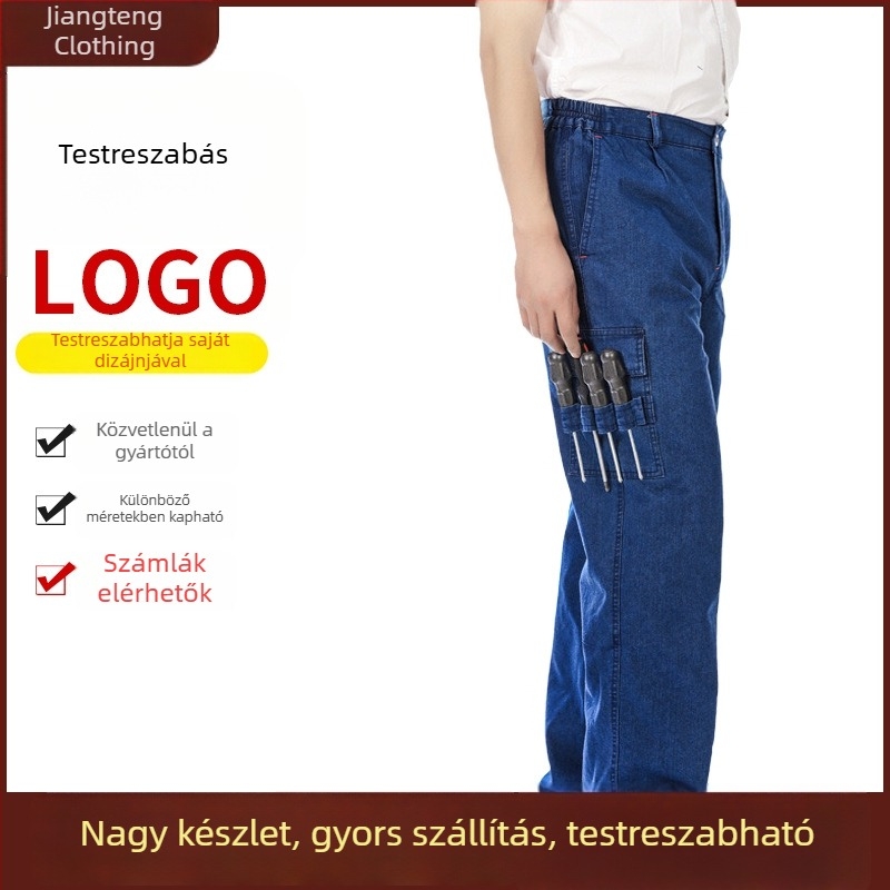 Férfiaknak denim munkanadrág több zsebbel, ellenálló, laza szabás, 97% pamut