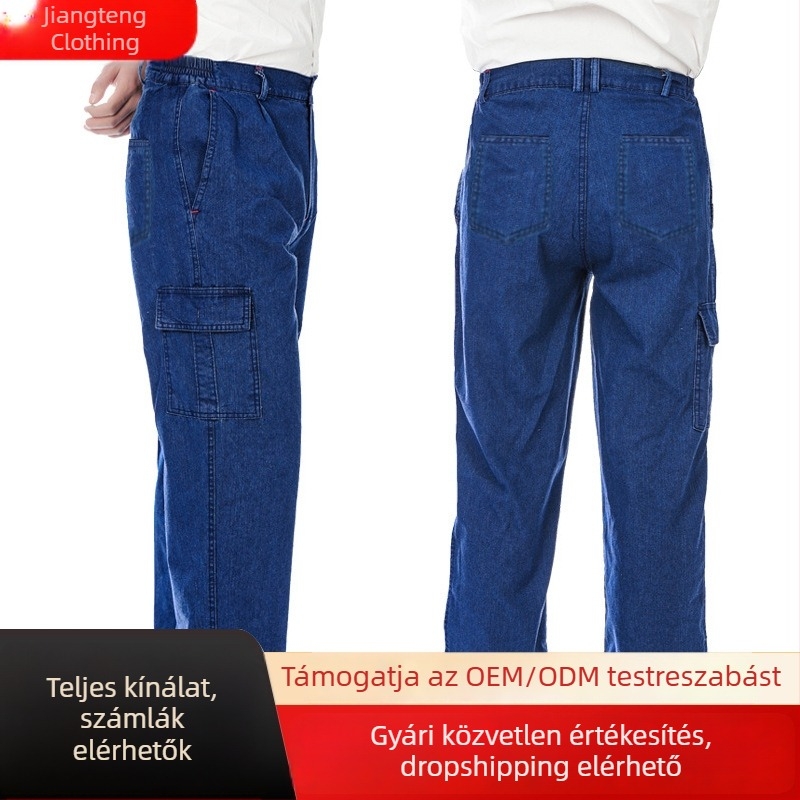 Férfiaknak denim munkanadrág több zsebbel, ellenálló, laza szabás, 97% pamut