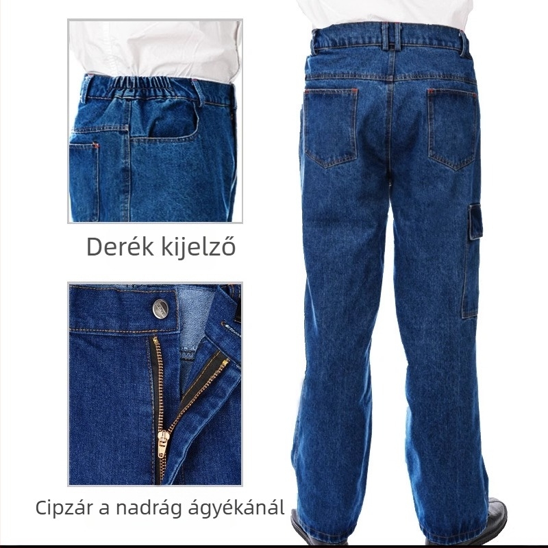 Férfiaknak denim munkanadrág több zsebbel, ellenálló, laza szabás, 97% pamut