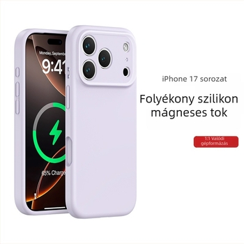 iPhone 17 Pro Maxhoz készült folyékony szilikon mágneses tok, teljes védelem, pontos kivágások és integrált gombtervezés