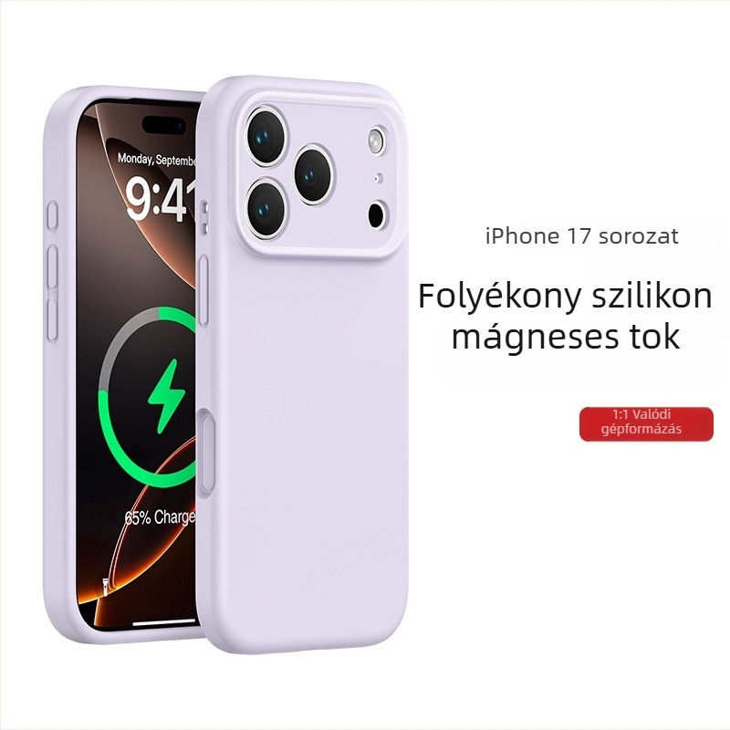 iPhone 17 Pro Maxhoz készült folyékony szilikon mágneses tok, teljes védelem, pontos kivágások és integrált gombtervezés