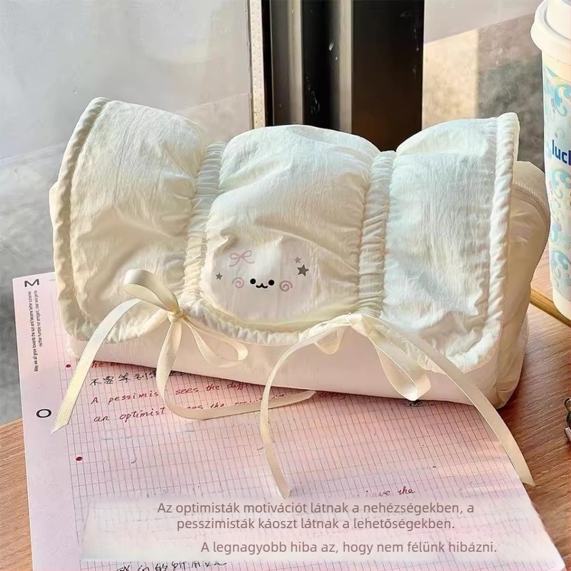 Macskás masnis tolltartó középiskolás lányoknak, nagy kapacitású, letisztult stílus