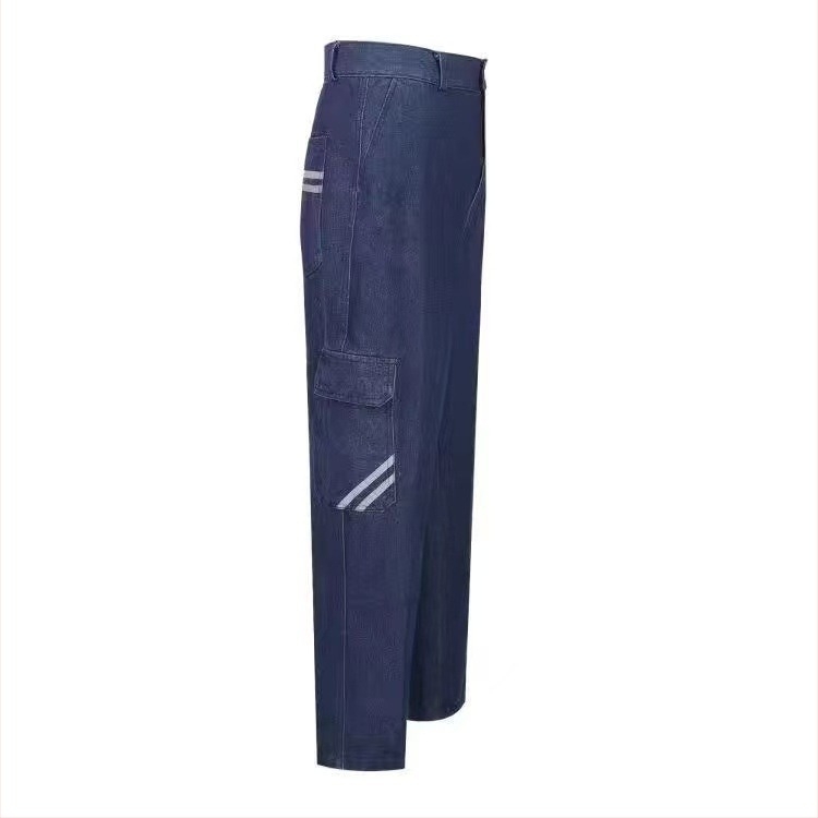 Denim vastagított állógalléros munkaruha készlet, fényvisszaverő részletekkel, kopásálló, alkalmas bányászatra és ipari helyszínekre, több zsebbel
